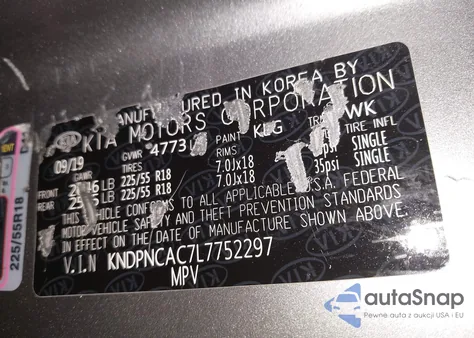 2020 Kia Sportage Ex z USA, uszkodzony, nr VIN KNDPNCAC7L7752297